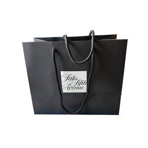 Saks Fifth Avenue Small Black Shopping Bag With Rope Handles 10.5" X 5.5" X 9"